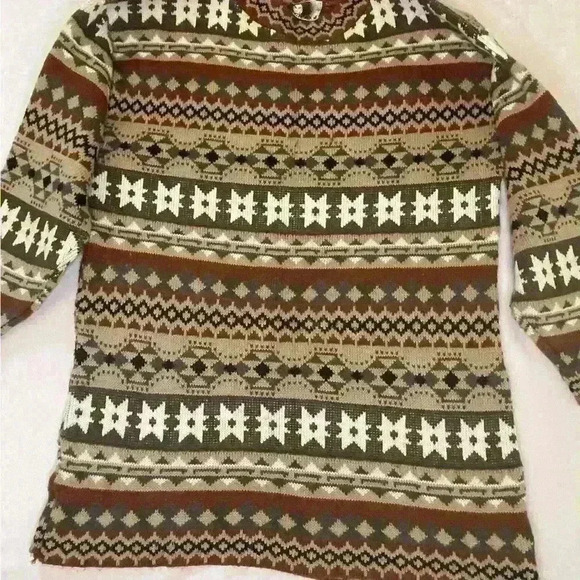 Vintage Charge Aztec Stripe Brown Grandpa Pullover Made in the USA size Large - Picture 3 of 5
